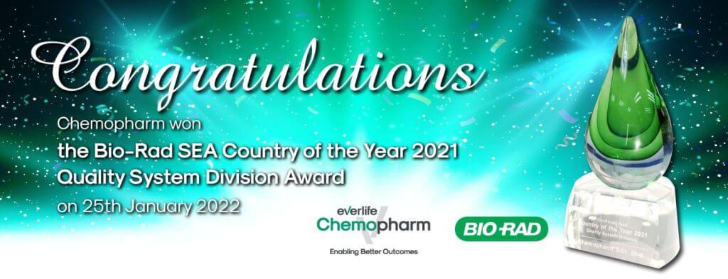 Chemopharm won the Bio-Rad SEA Country of the Year 2021 Quality System Division Award BioRadAward Website InsideBanner 18Feb2022 FA01