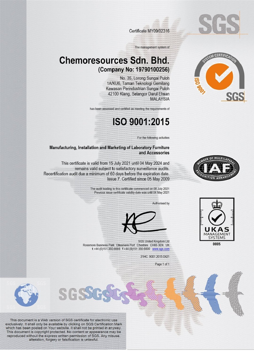 ISO 9001 2015 Certificate UKAS CR 4May24